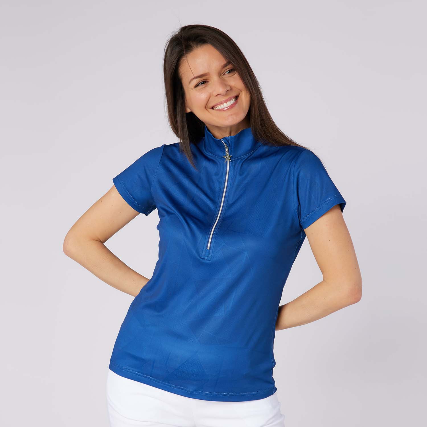 Swing Out Sister Embossed Ladies Polo with Zip Neck – A Stylish Staple for Every Season