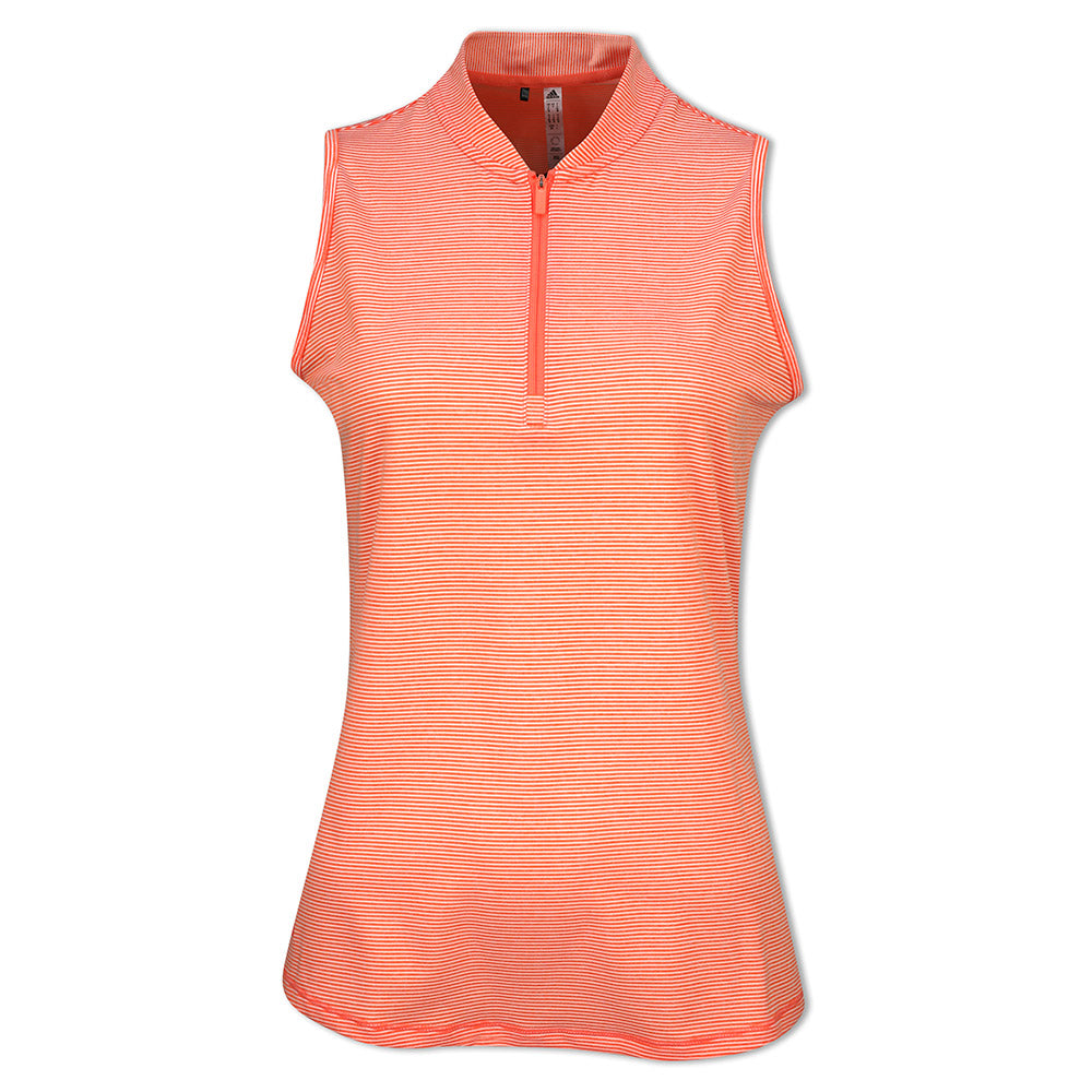 adidas Ladies Fine Stripe Mesh Sleeveless Golf Polo in Coral Fusion & White