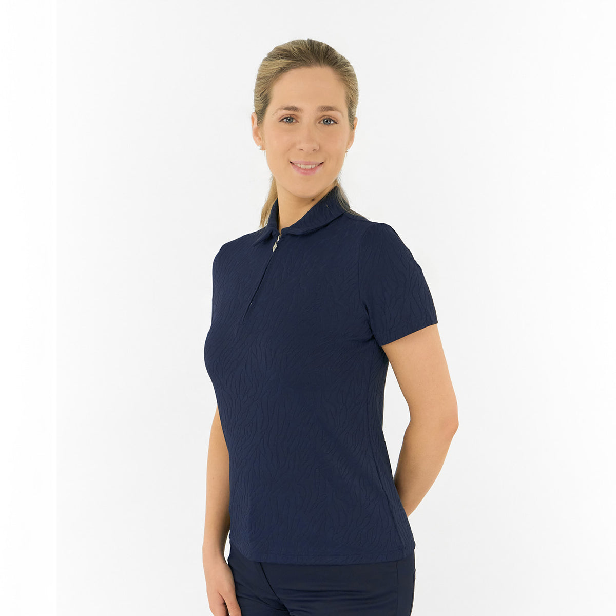 Pure Golf Ladies Short Sleeve Jacquard Textured Polo in Navy