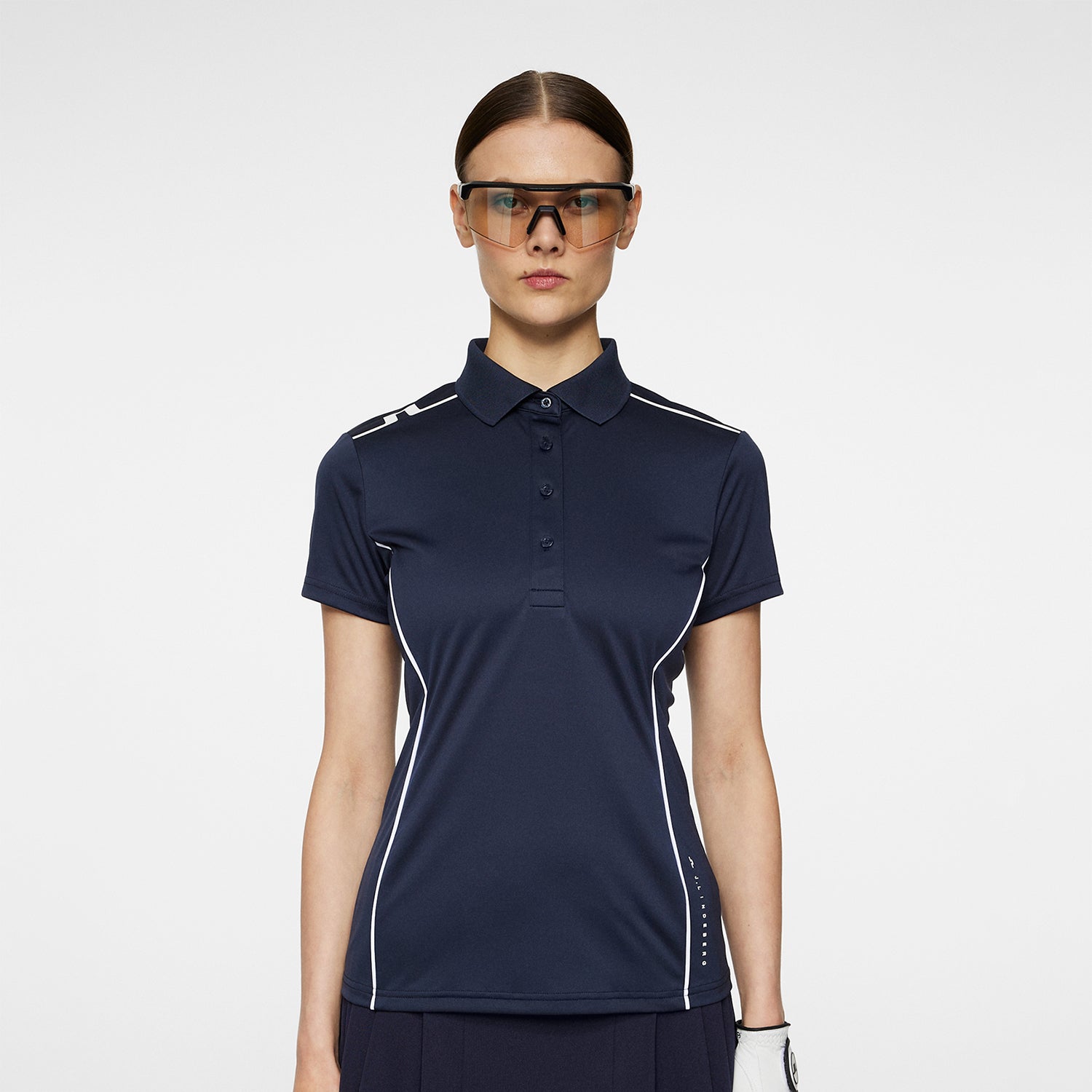 J.Lindeberg Ladies Short Sleeve Polo in Navy with White Piping