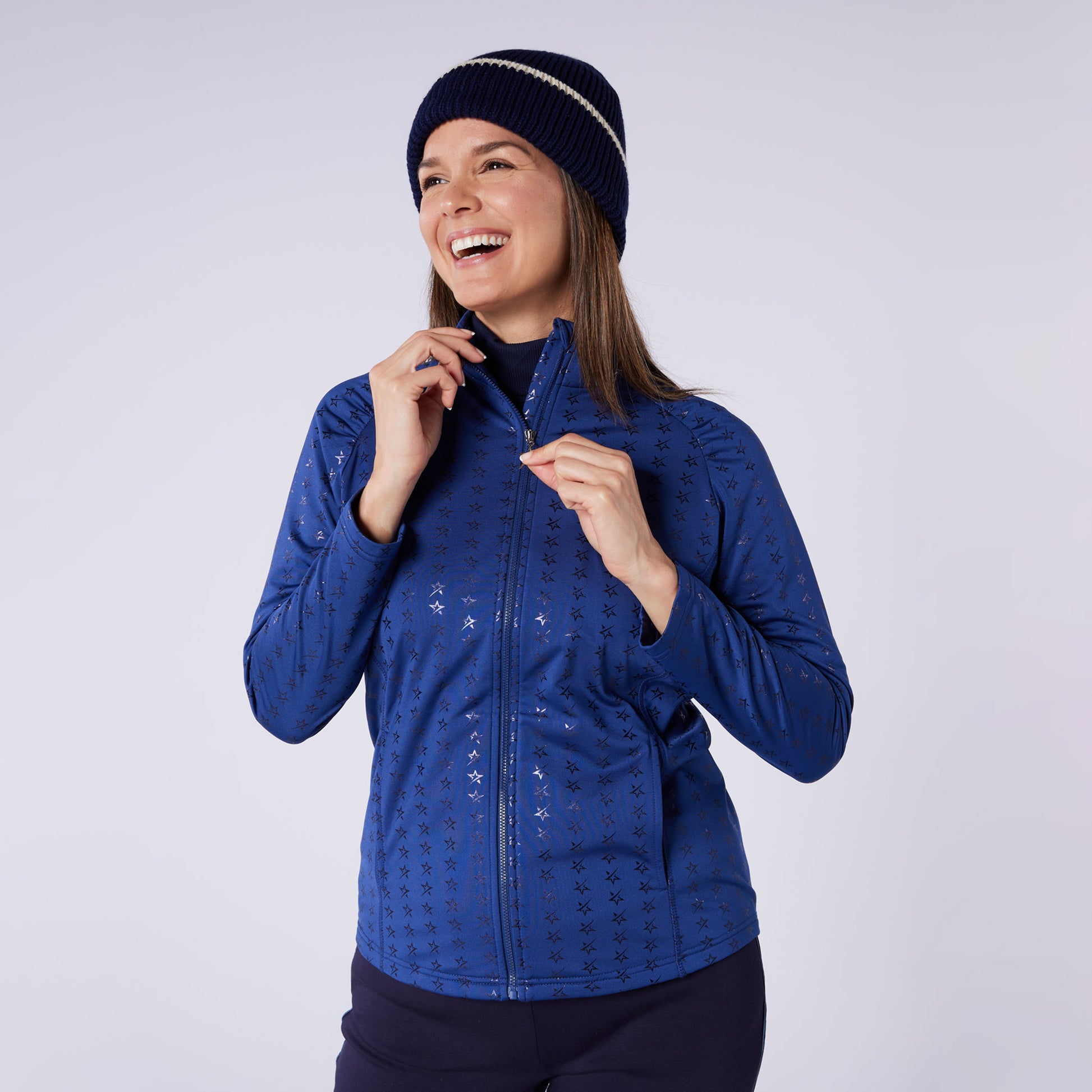 Swing Out Sister Ladies Brushed-Backed Full-Zip Mid Layer with Star Print