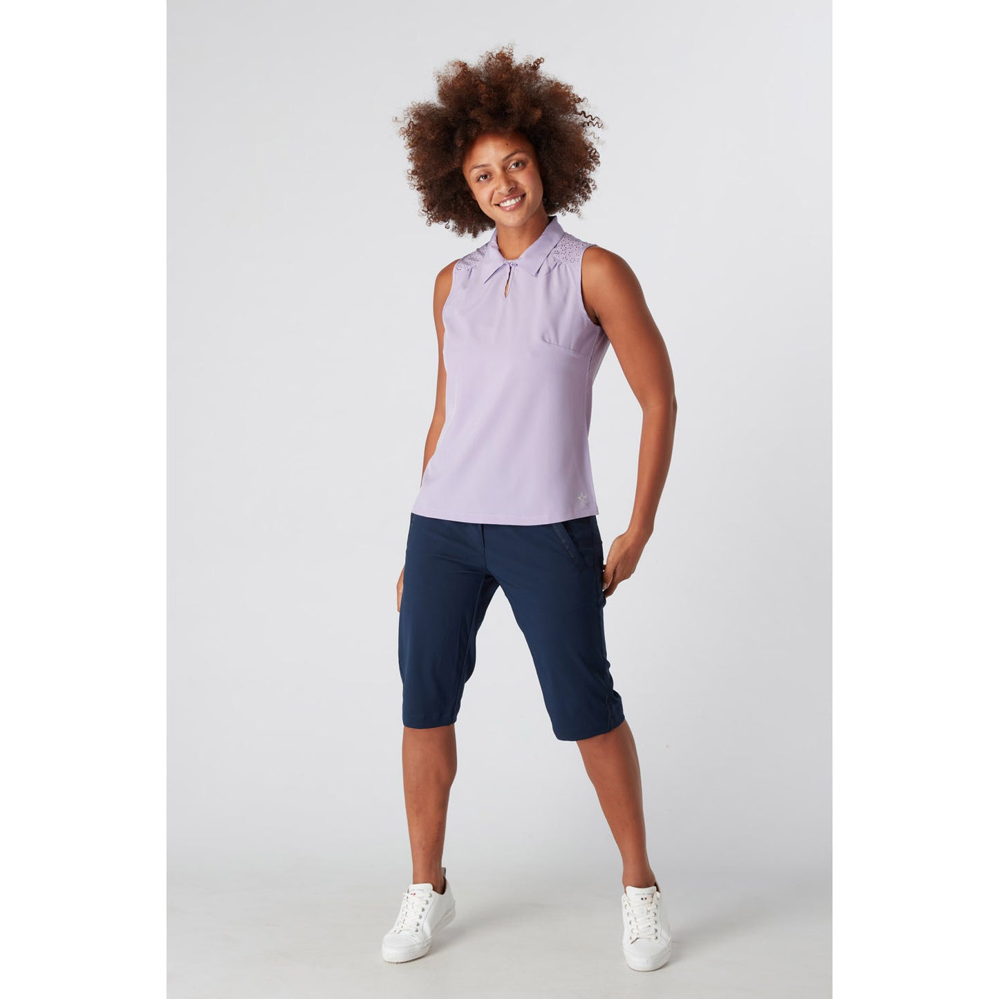 Swing Out Sister Ladies Laser Print Sleeveless Polo in Digital Lavender