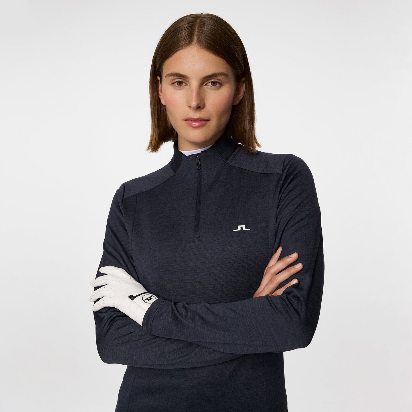 J.Lindeberg Ladies Heathered Zip-Neck Mid-Layer in Navy