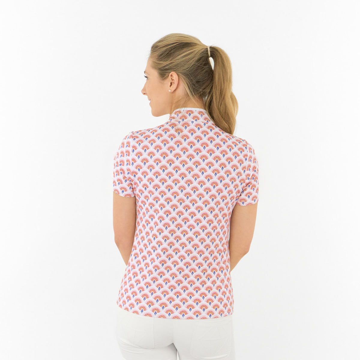 Pure Ladies Short Sleeve Polo in Rainbow Geo Print