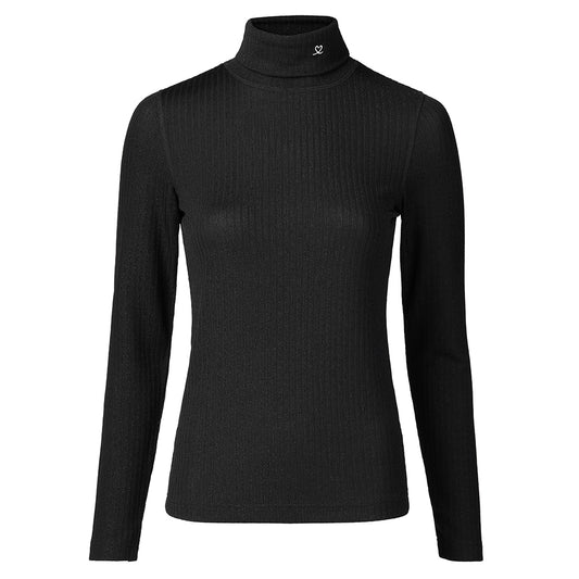 Daily Sports Ladies Long Sleeve Roll-Neck in Black with Silver Thread - Last One Medium Only Left
