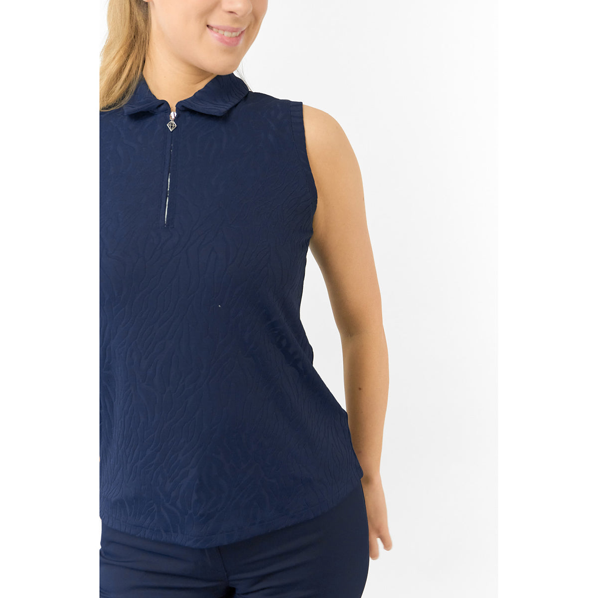 Pure Golf Ladies Textured Sleeveless Polo in Navy