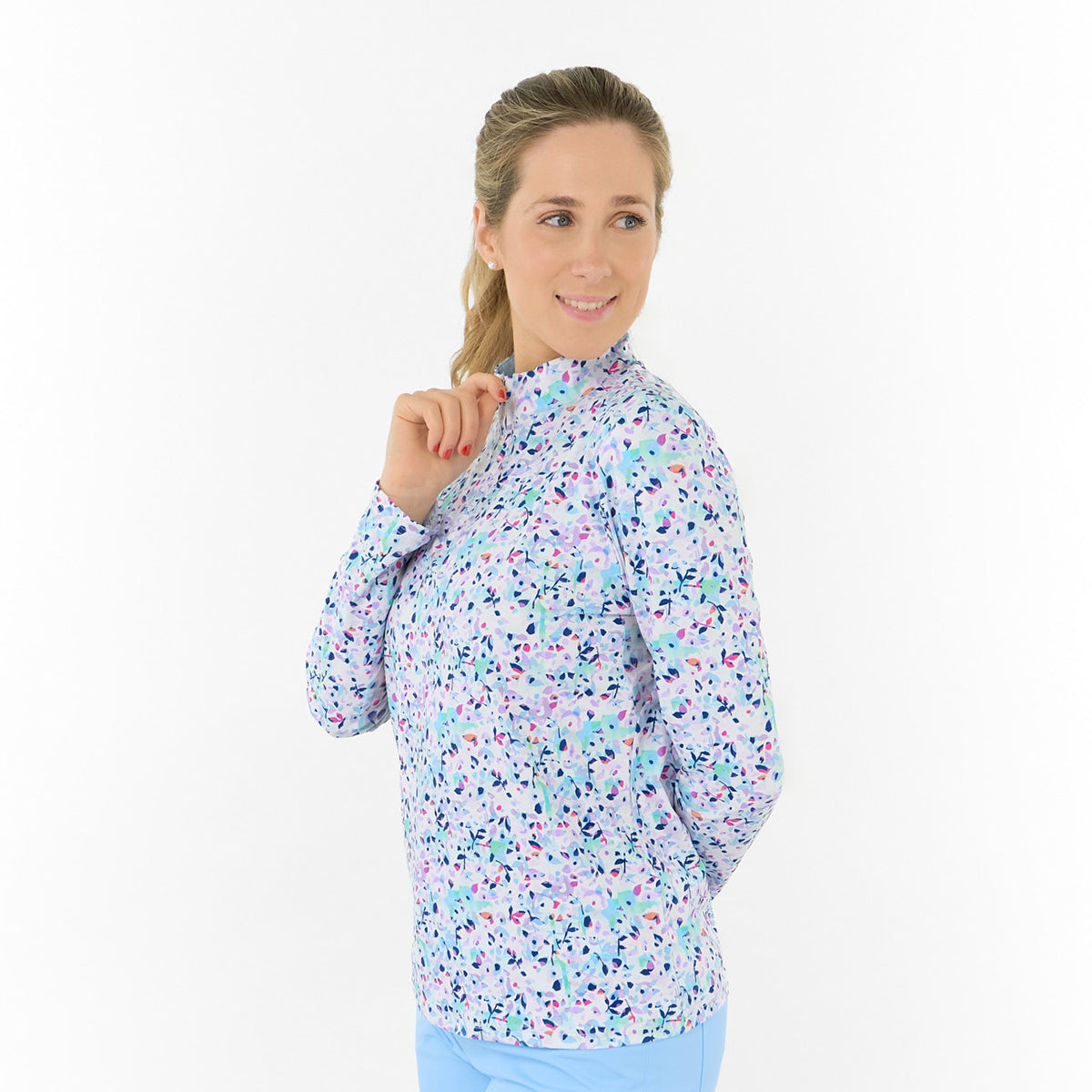 Pure Ladies Long Sleeve Golf Top with Mesh Panels for Breathable Comfort & Sleek Style