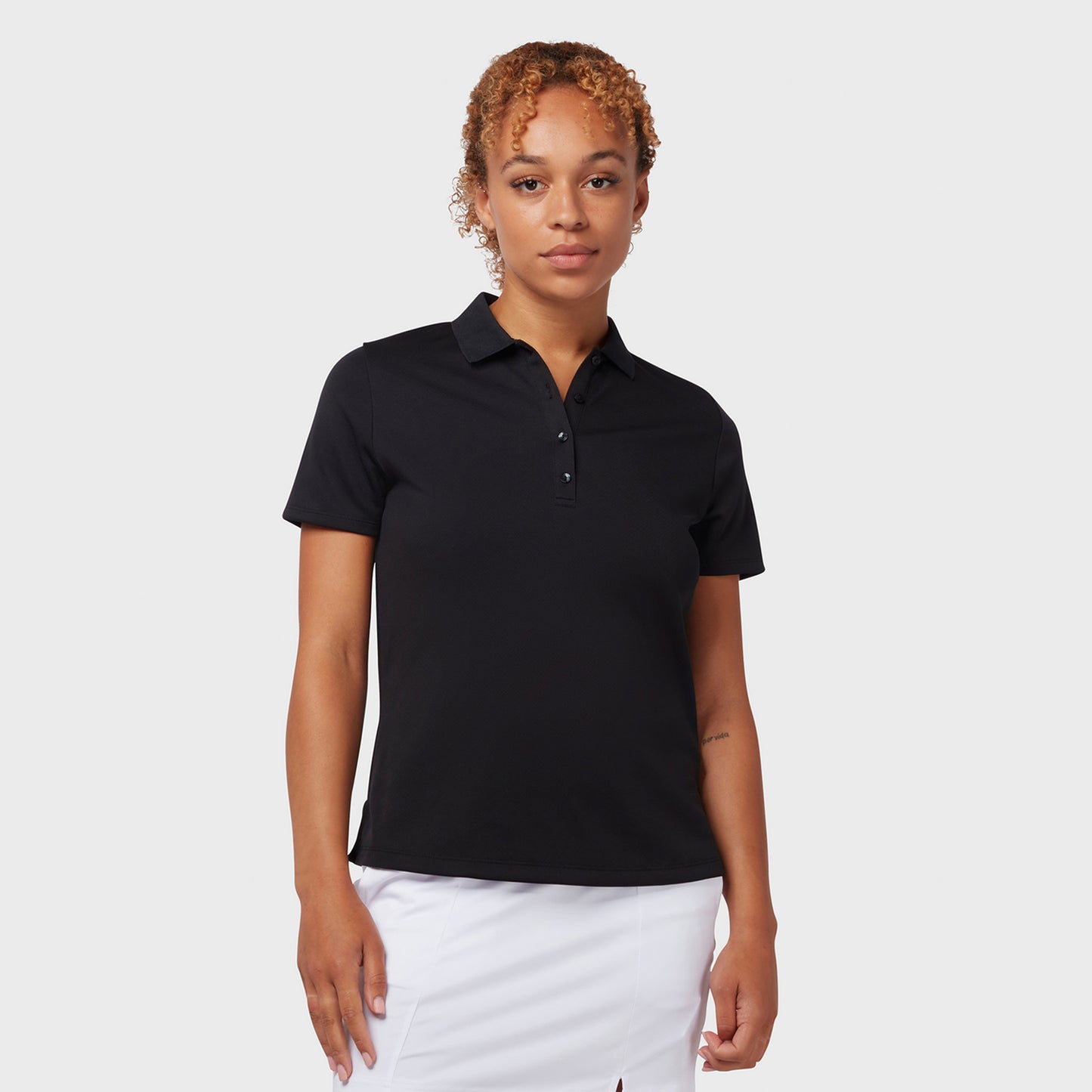 Callaway Ladies Short Sleeve Swing Tech Polo with Opti-Dri in Caviar Black