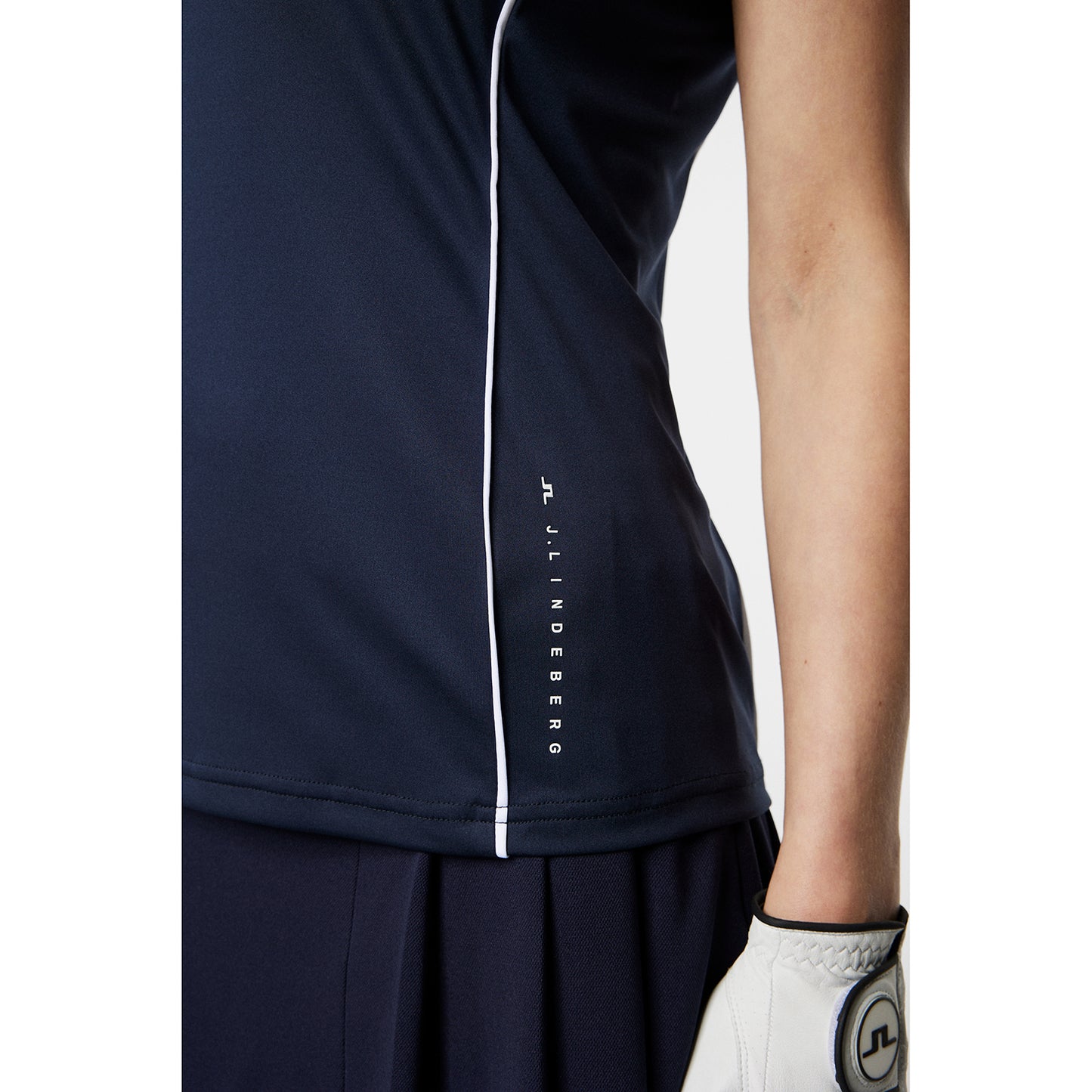 J.Lindeberg Ladies Short Sleeve Polo in Navy with White Piping