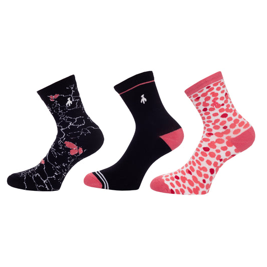 Green Lamb Ladies 3 Pair Pack of Socks in Black and Blush