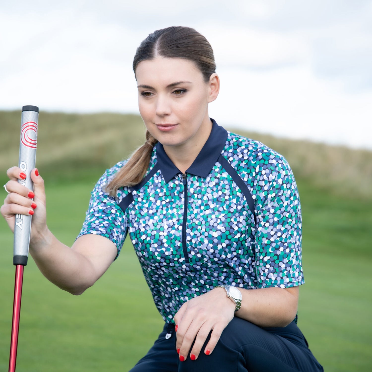 Callaway Ladies Half Sleeve Raglan Seam Polo in Navy Geo Print