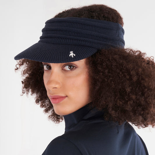 Green Lamb Ladies Cable Knit Visor in Navy