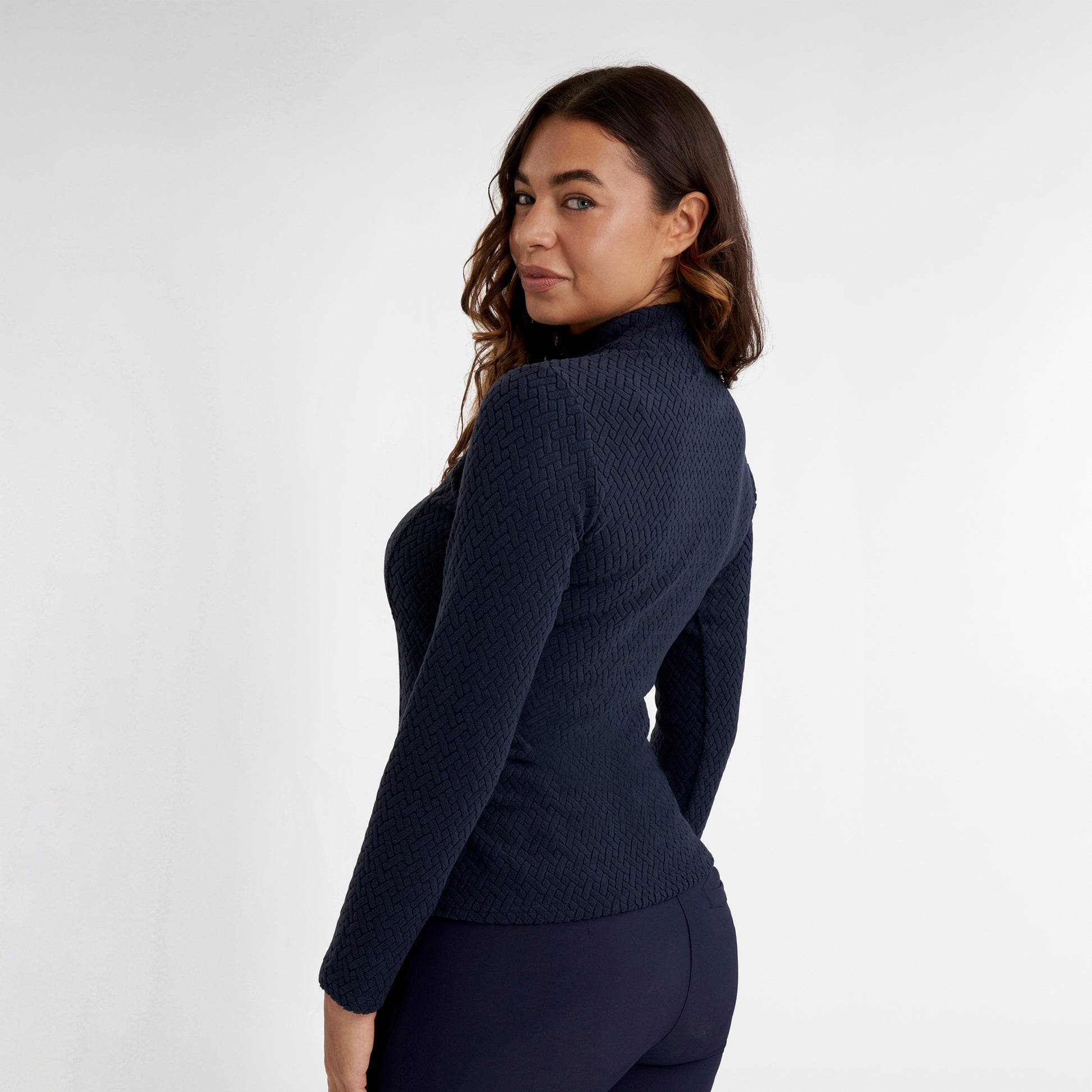 Green Lamb Ladies Textured Fleece 1/4 Zip Top in Navy