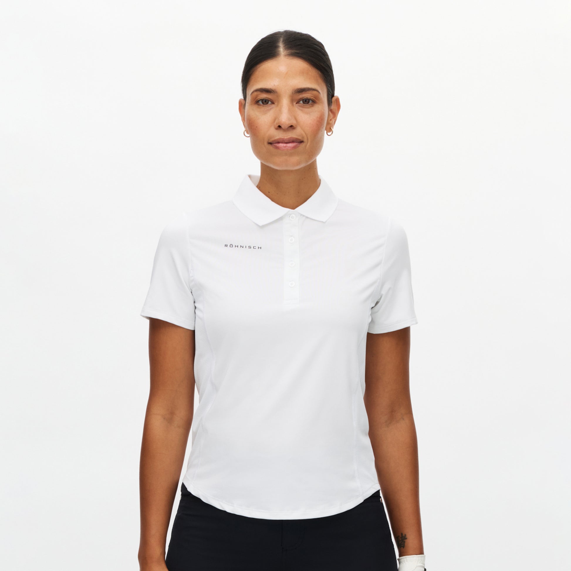 Rohnisch Women's Short Sleeve Polo with Textured Panels in White