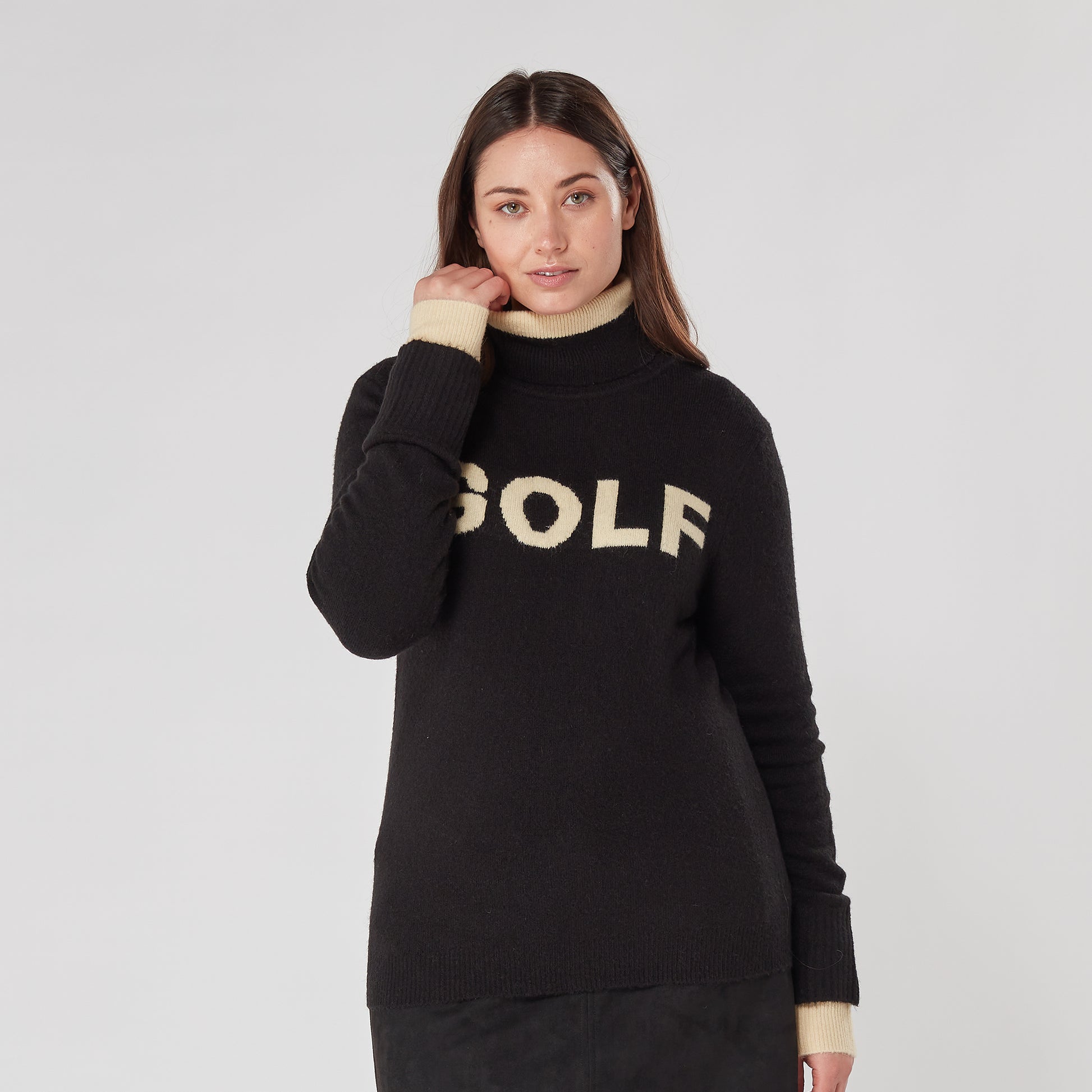 Swing Out Sister Womens 'Golf' Roll Neck with Double Layered Cuffs in Black