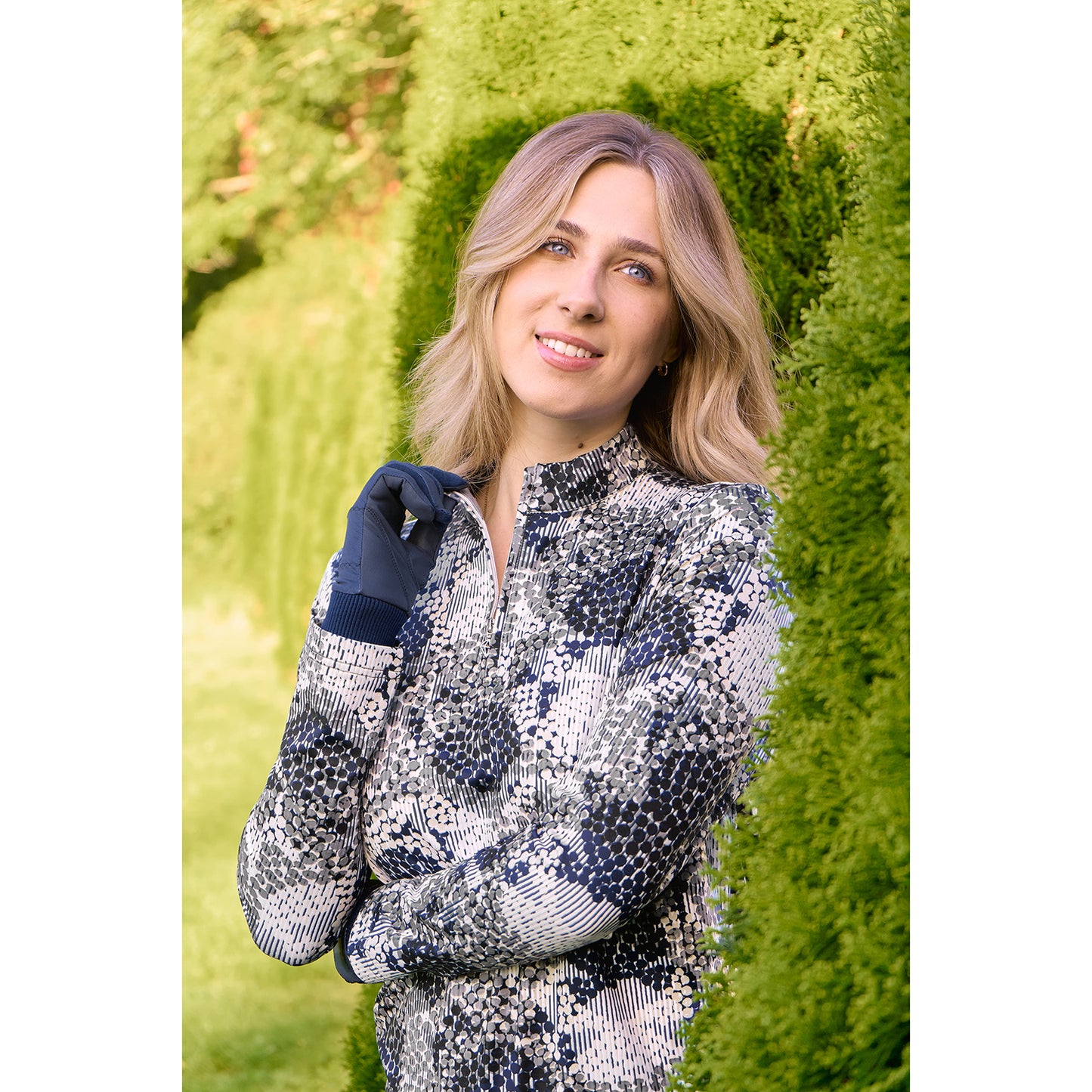 Pure Golf Ladies Long Sleeve Mid-Layer in Dot Print