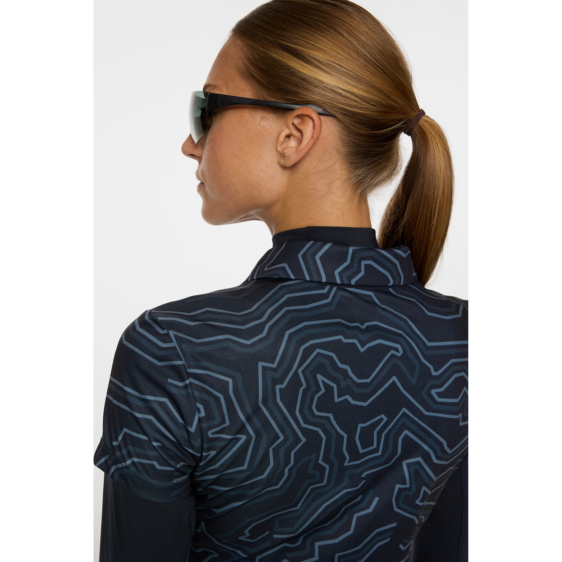 J.Lindeberg Ladies Short Sleeve Polo in Navy with Contour Print Back