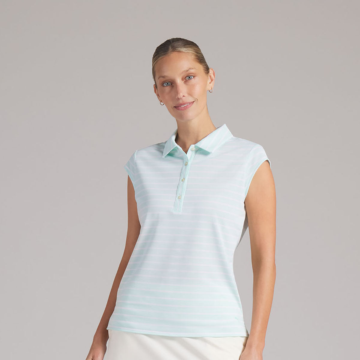 Puma Golf Ladies Pique Stripe Polo with Pretty Cap Sleeves for a Feminine Finish