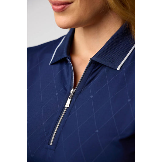 Glenmuir Ladies Navy Short Sleeve Polo with Subtle Diamond Print
