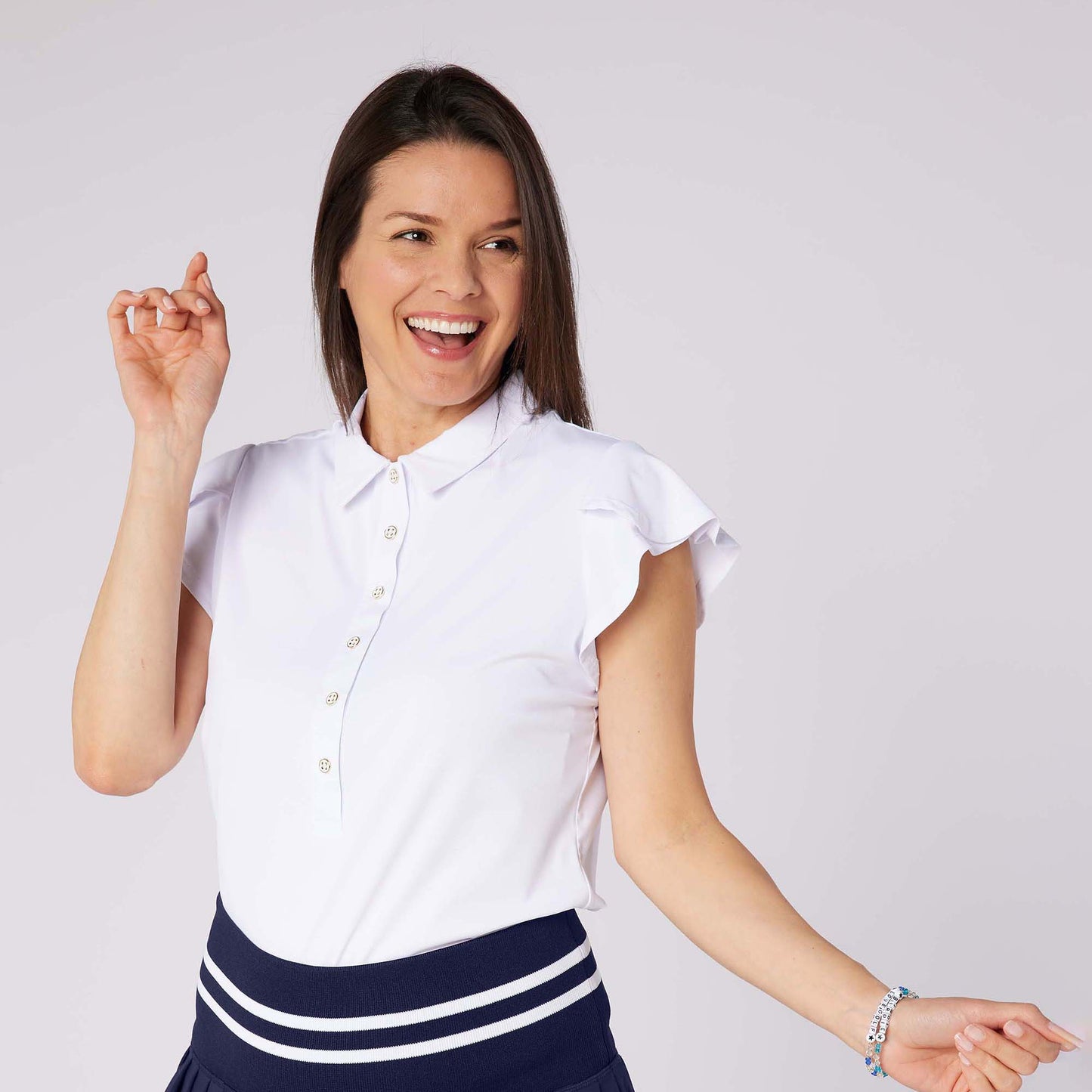 Swing Out Sister Ladies Fluted Sleeve Polo for Elegant Flair On & Off The Course