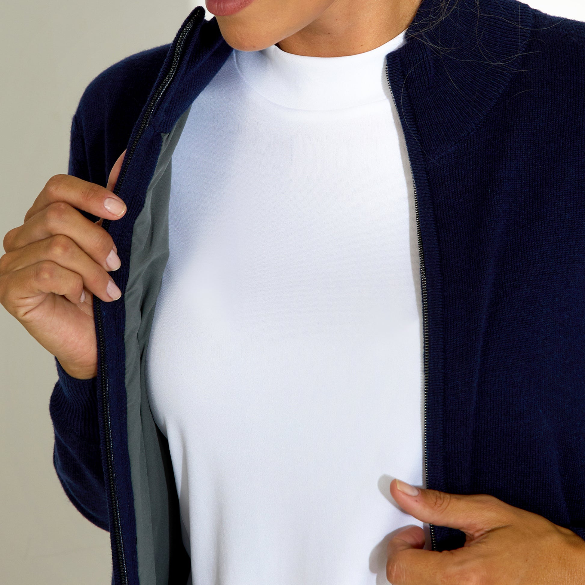 Abacus Ladies Lined Merino Blend Windstopper Cardigan in Navy