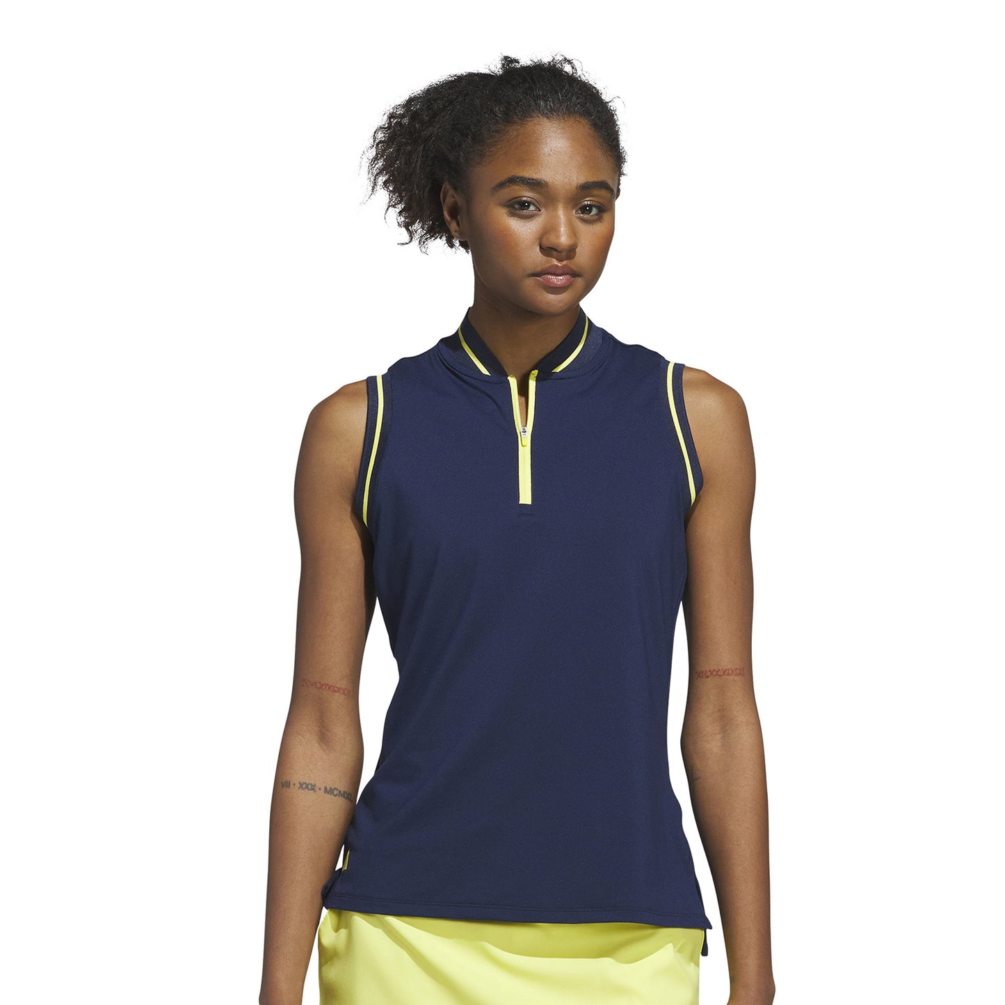 adidas Golf Ladies Navy Zip-Neck Polo with Contrast Stripe Detailing