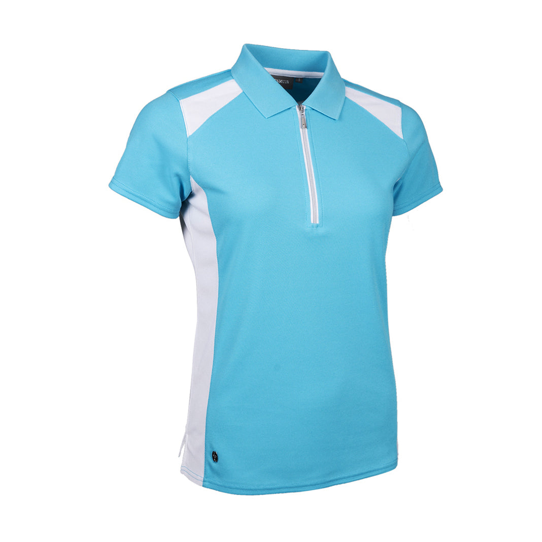 Glenmuir Ladies Short Sleeve Polo with Contrast Panels in Aqua & White
