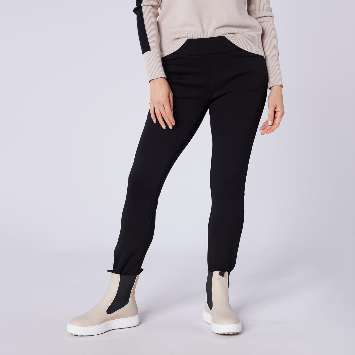 Swing Out Sister Ladies Thermal Pull-On Fleece Backed Trousers with Side Stripe in Black