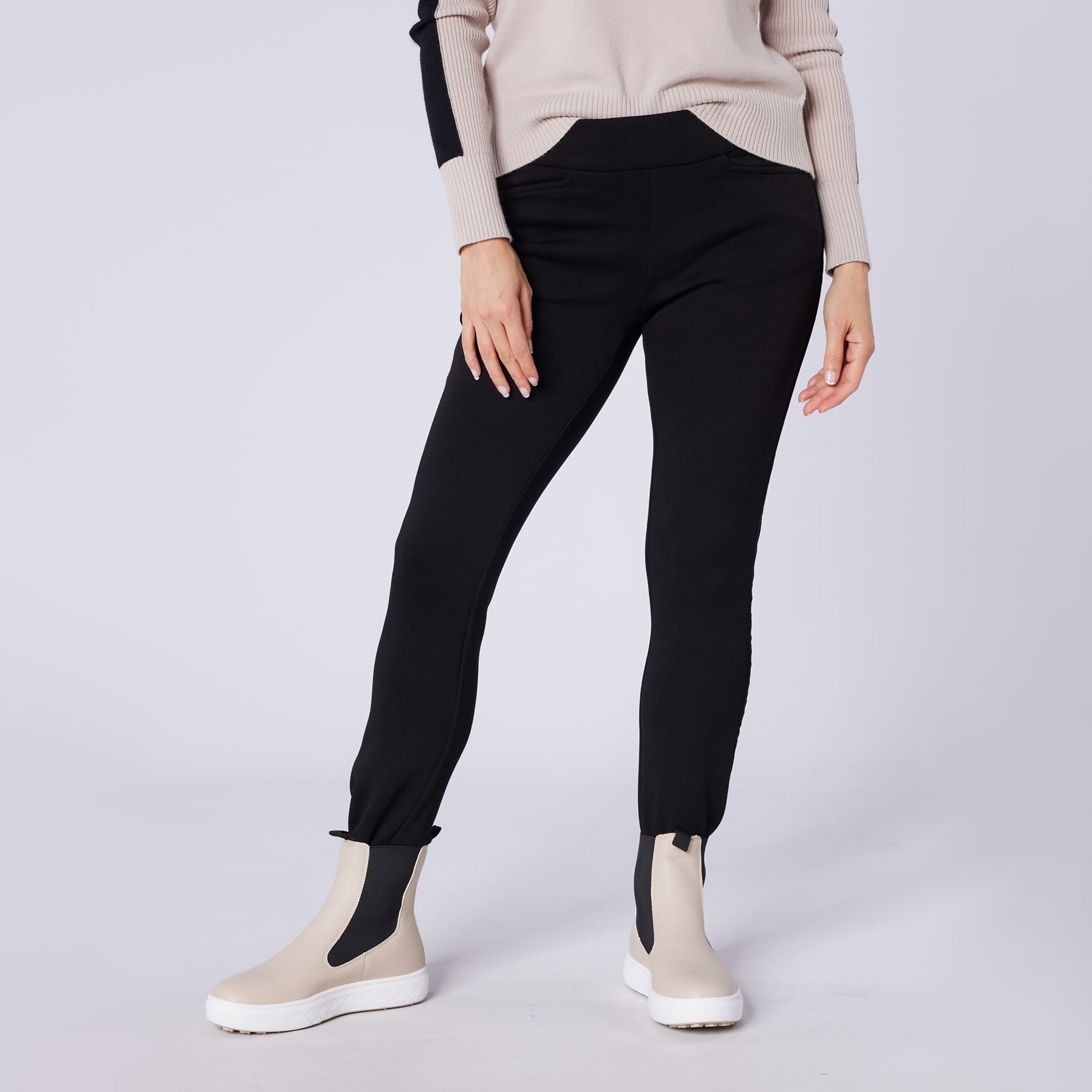 Swing Out Sister Ladies Thermal Pull-On Fleece Backed Trousers with Side Stripe in Black