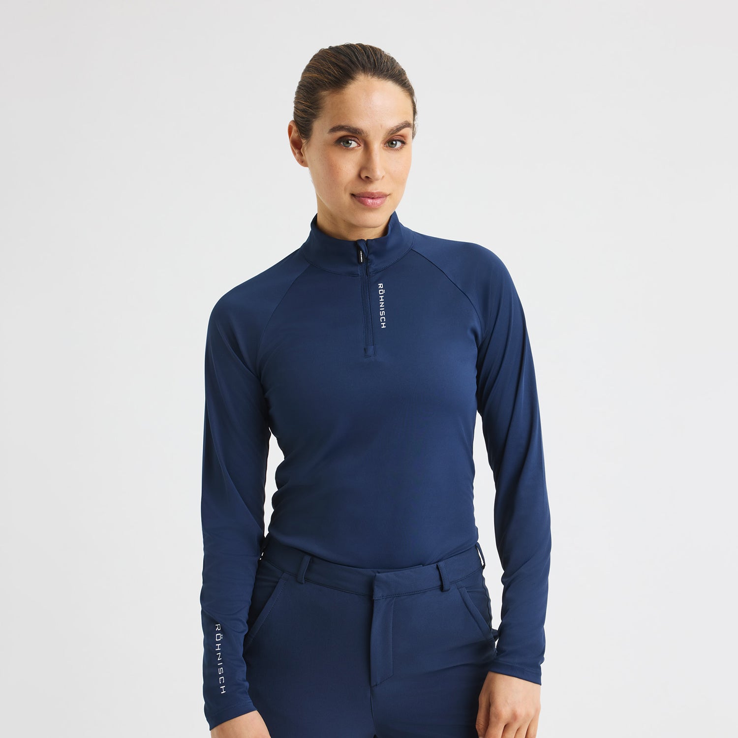 Rohnisch Ladies Lightweight Zip-Neck Top in Navy