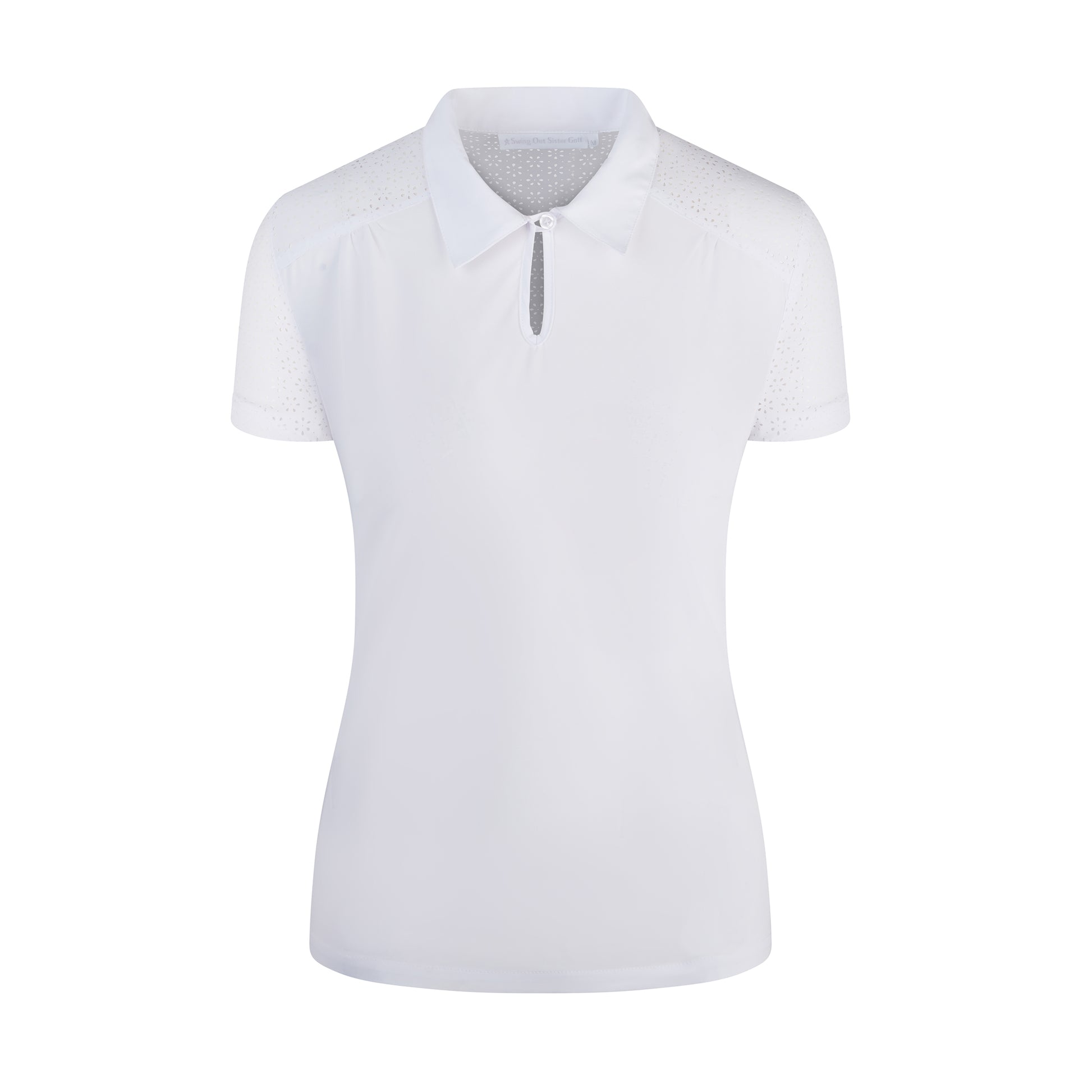 Swing Out Sister Ladies Laser Print Cap Sleeve Polo in Optic White