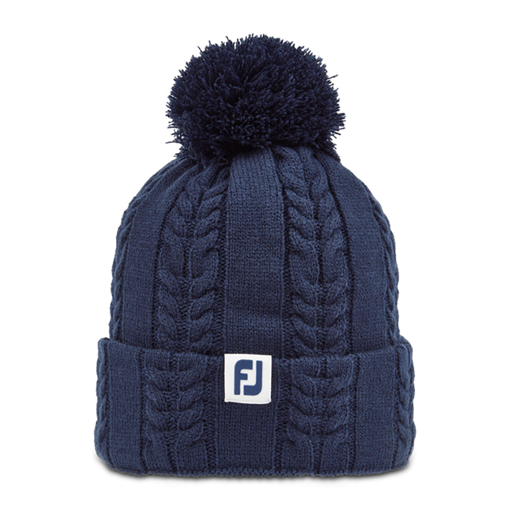 FootJoy Ladies Cable Knit Bobble Hat in Navy