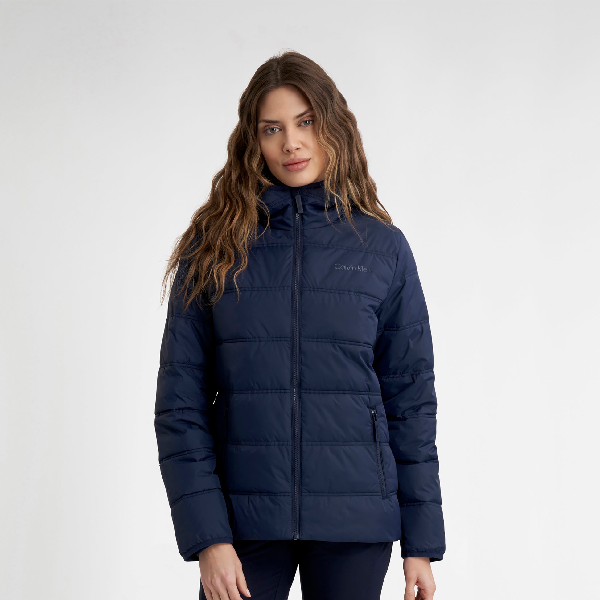 Calvin Klein Ladies Navy Quilted Jacket with Hood