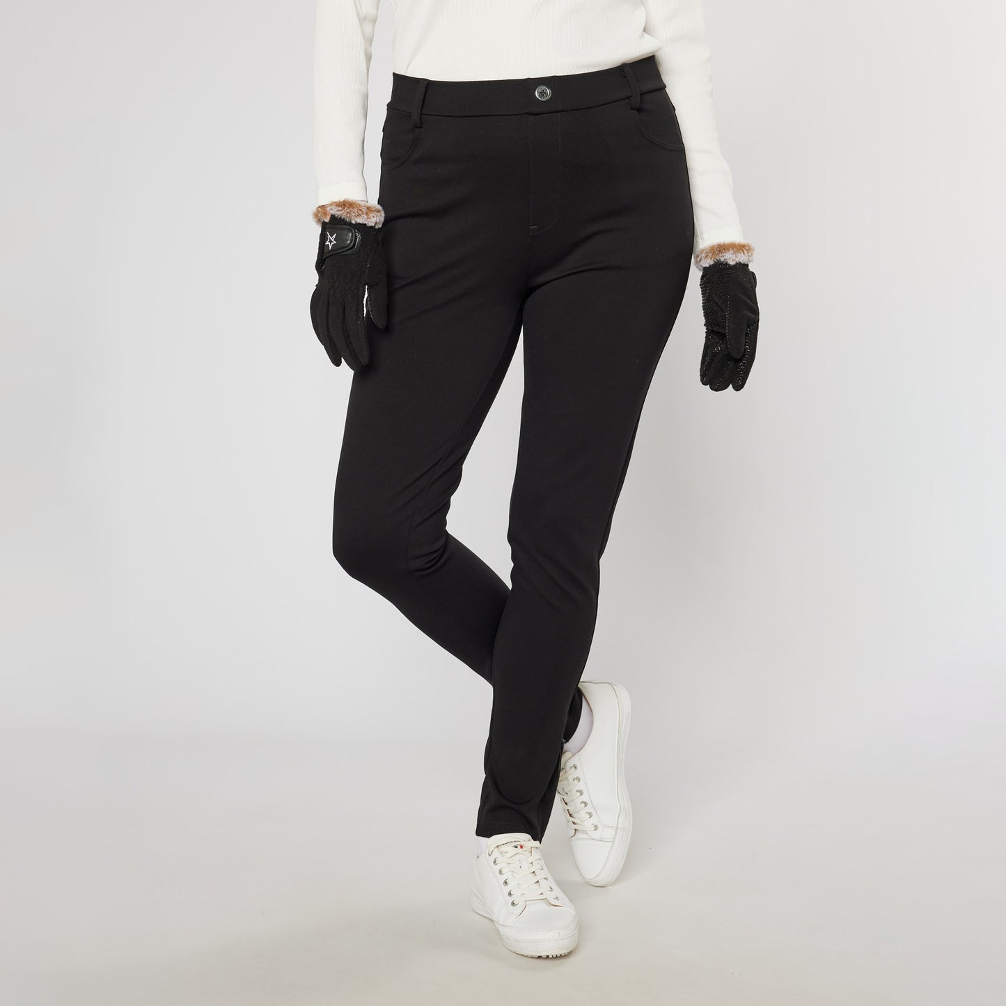Swing Out Sister Ladies Pull-On Trousers with Ankle Zip in Black