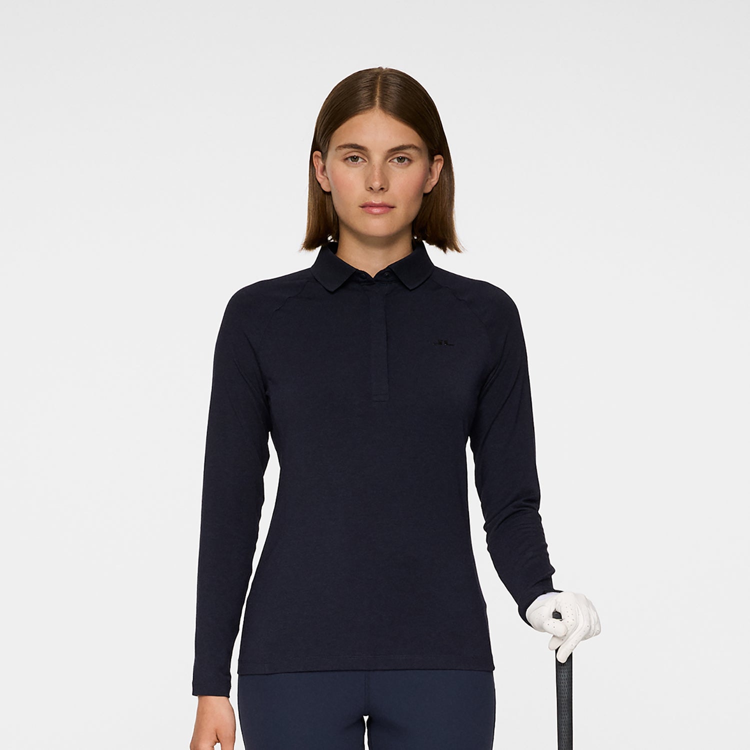J.Lindeberg Ladies Soft Feel Long Sleeve Polo in Navy Melange 
