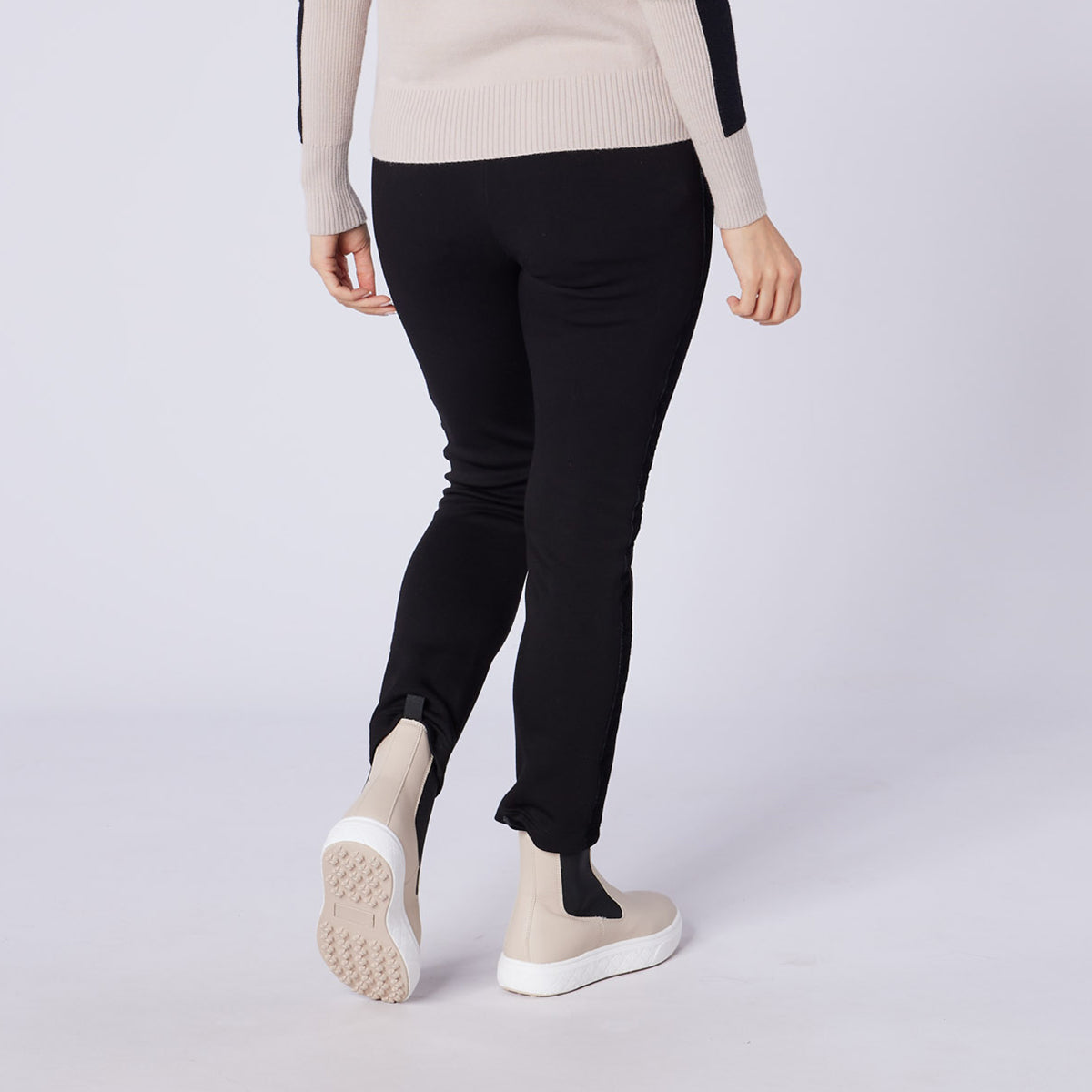 Swing Out Sister Ladies Thermal Pull-On Fleece Backed Trousers with Side Stripe in Black