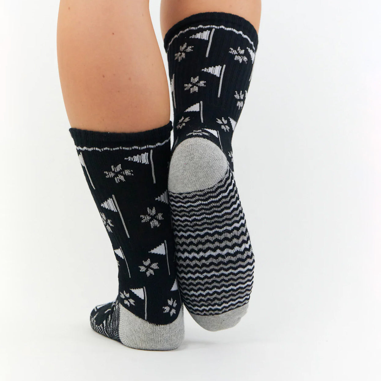 Surpizeshop Ladies Black Crew Golf Flag Socks