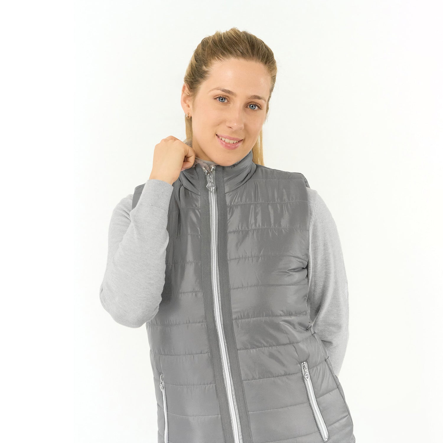 Pure Golf Ladies Gilet in Charcoal Grey with Faux Fur Collar