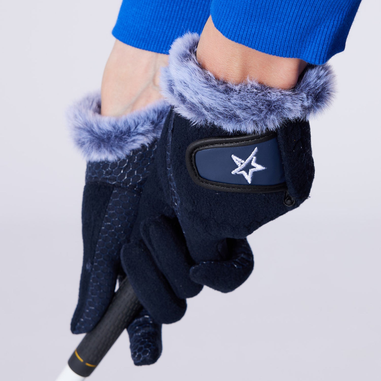 Swing Out Sister Ladies Winter Fleece Gloves with Faux Fur Trim in Navy