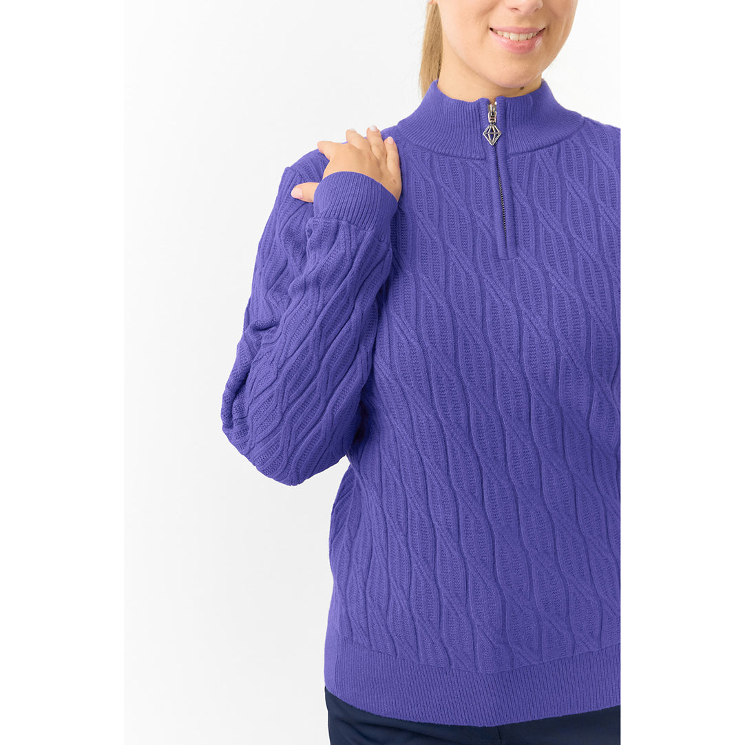 Pure Golf Ladies Quarter Zip Cable Knit Lined Sweater