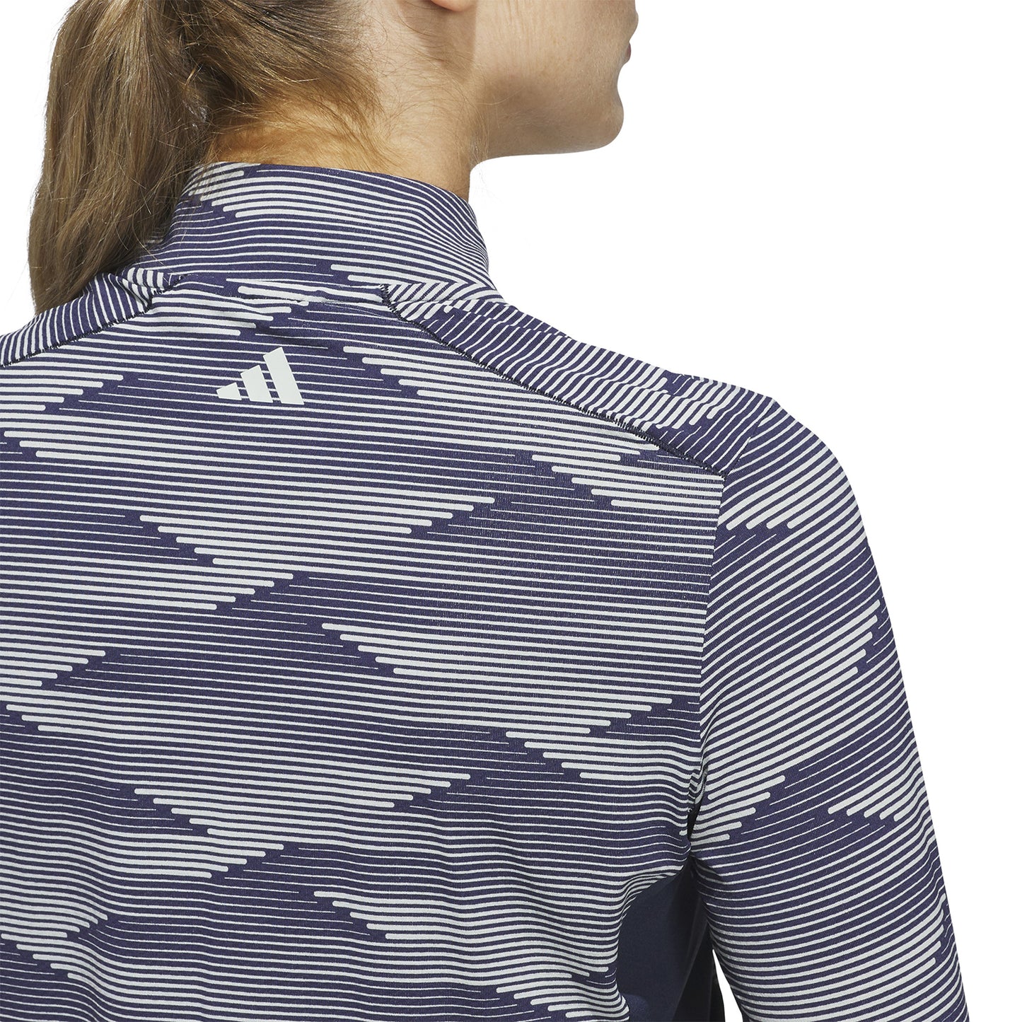 adidas Golf Women's Navy Zip-Neck Top with Abstract Linear Print