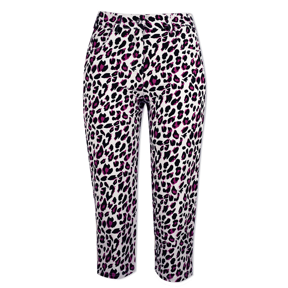Glenmuir Ladies Soft 4-Way Stretch Capris with Flattering Fit in Fuchsia Animal Print - Last Pair Size 8 Only Left