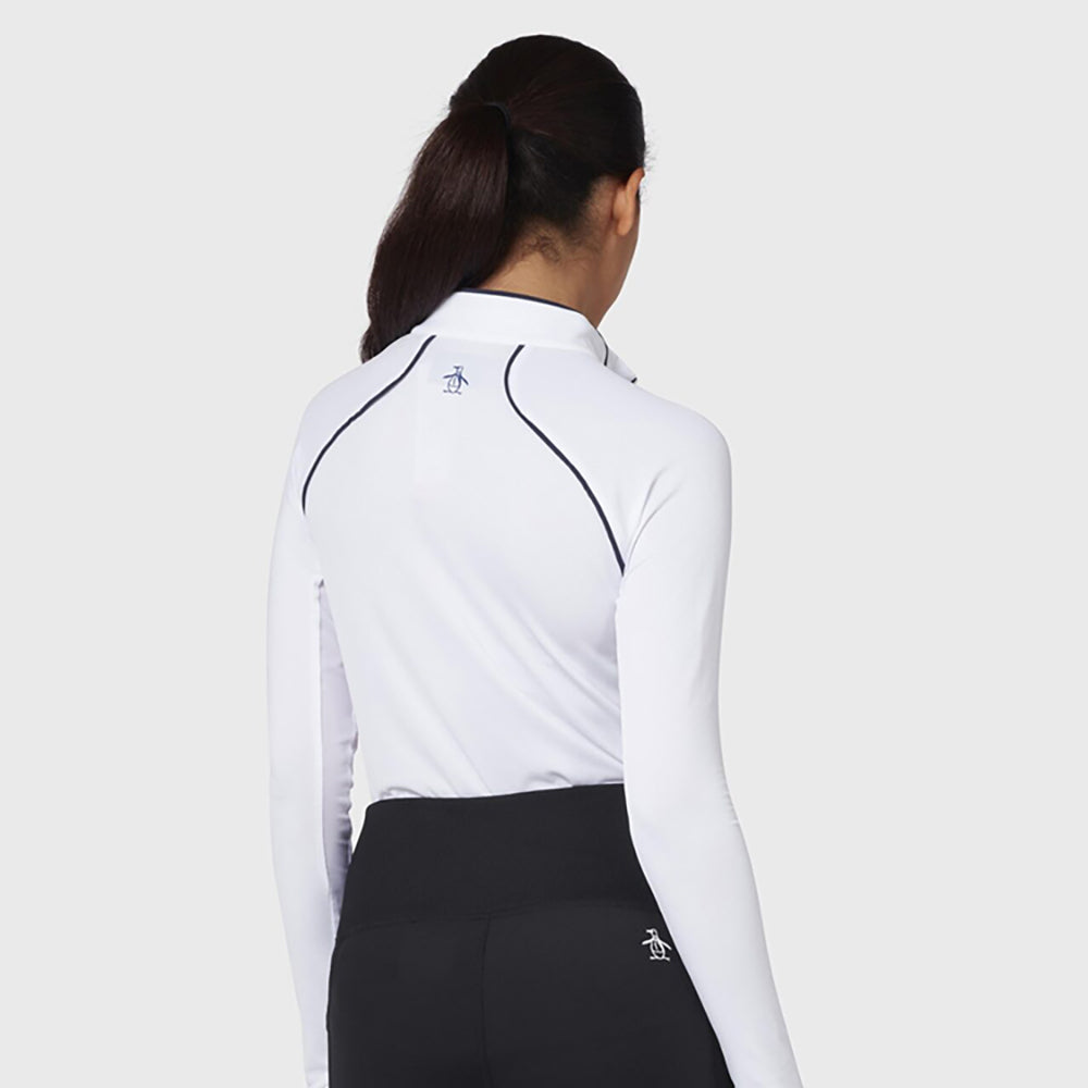 Original Penguin Ladies Long Sleeve Mesh Panel Zip Top in Bright White