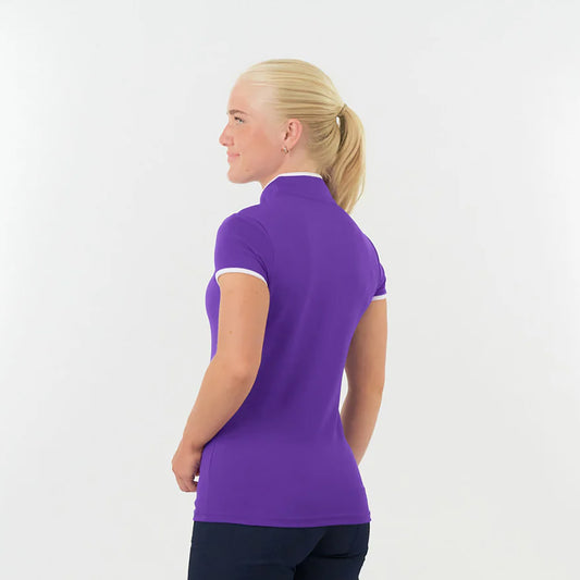 Pure Golf Ladies Cap Sleeve Mandarin Polo Shirt in Purple