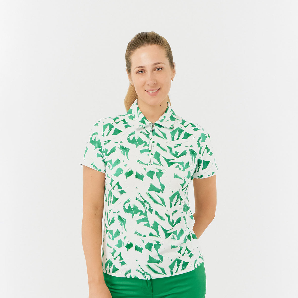 Pure Golf Ladies Short Sleeve Polo in Botanical Print