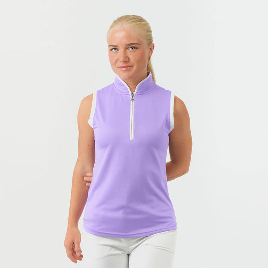 Pure Golf Ladies Sleeveless Mandarin Polo Shirt in Lilac