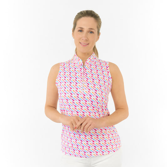  Pure Golf Ladies Sleeveless Polo in Fun Bottle Print