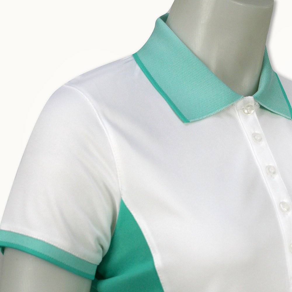 Glenmuir Ladies Short Sleeve Polo with Birdseye Rib Collar in White/Marine Green