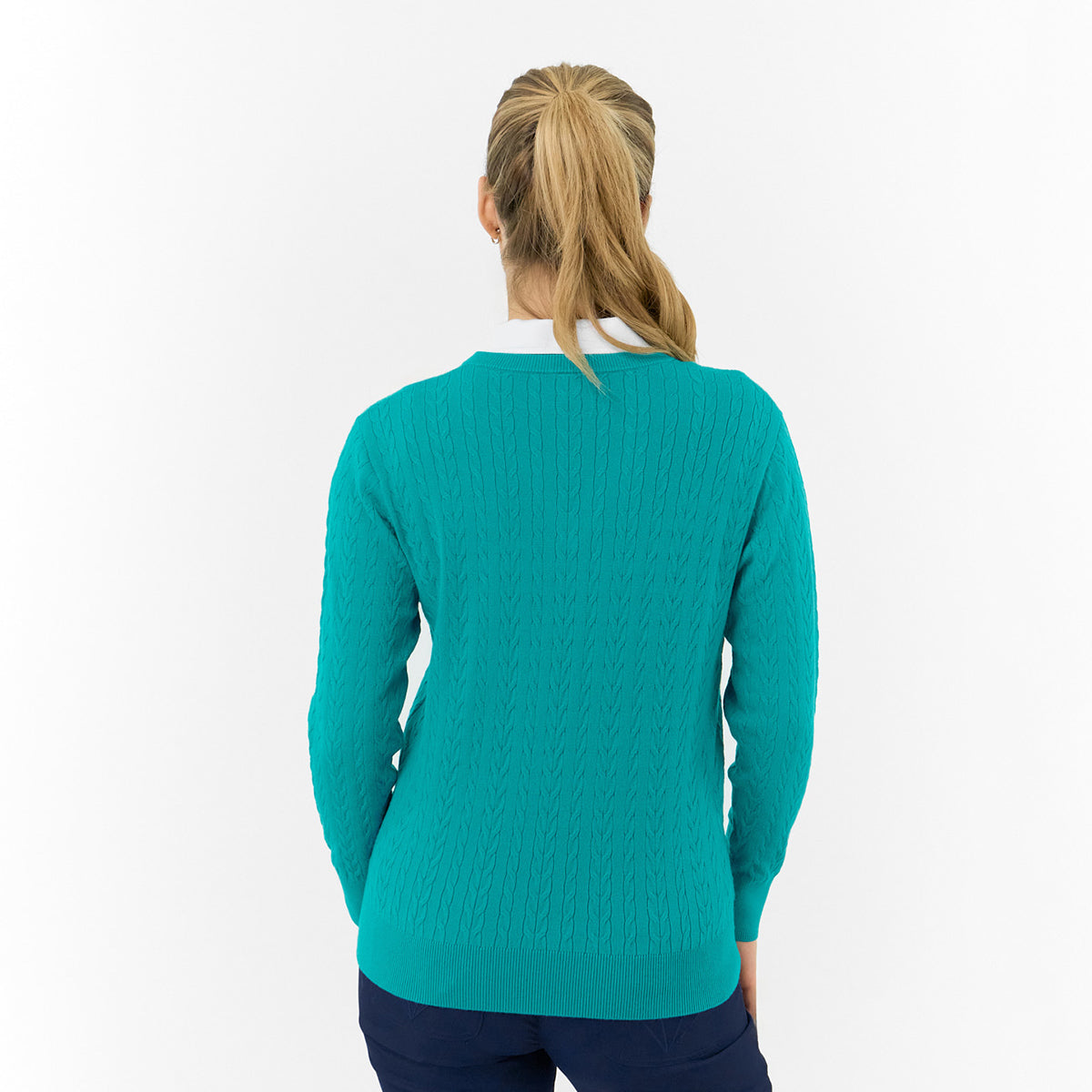 Pure Ladies Cable Knit V-Neck Golf Sweater