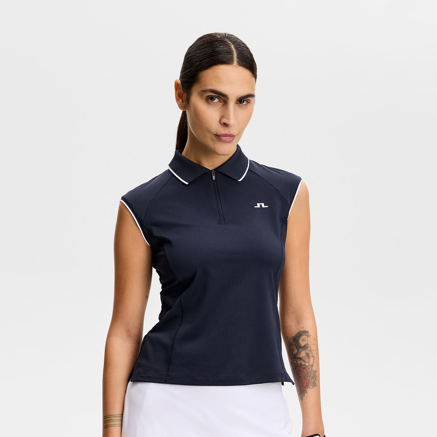 J.Lindeberg Ladies Navy Cap Sleeve Polo for Graceful Performance, On the Course & Beyond